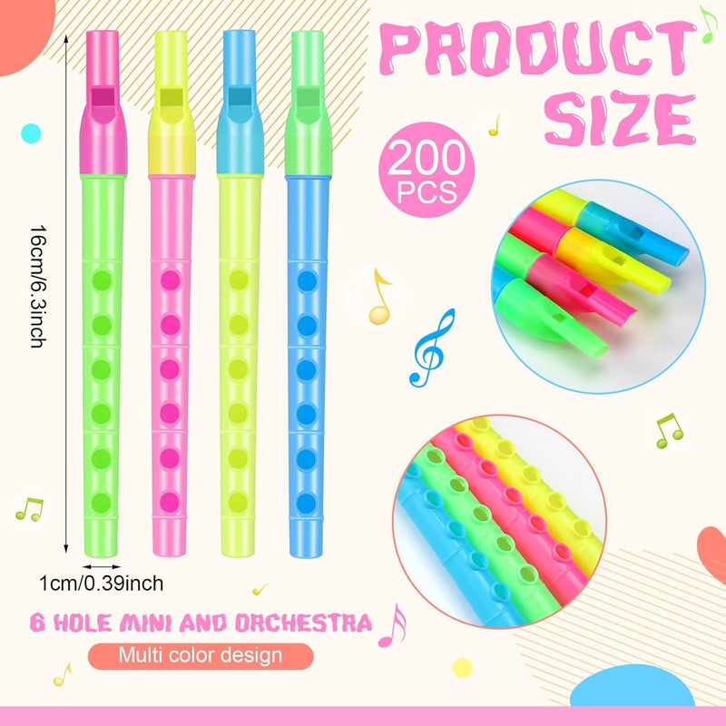 Lukmaa 200 Pcs 6.3 Inches Soprano Recorder Bulk 6 Hole Plastic Recorders for Kids Mixed Color Plastic Flute Musical Instruments Toy for Kid Party Favors Beginners Gifts School Performance - Image 2